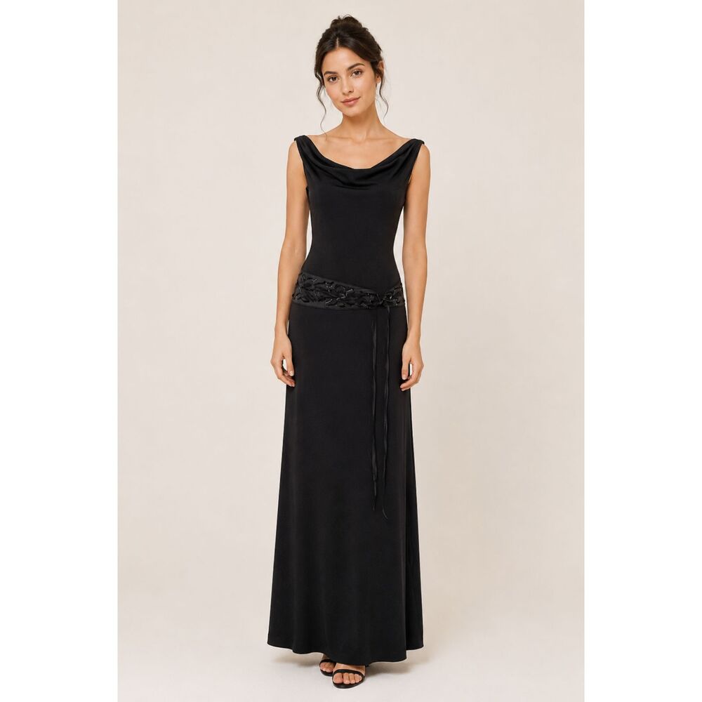 Dusk Boutique Cowl Neck Sequin Waist Maxi Dress Black 2